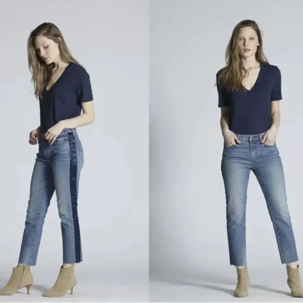 Driftwood Candace Jeans Straight Ankle Length Side Satin Stripe